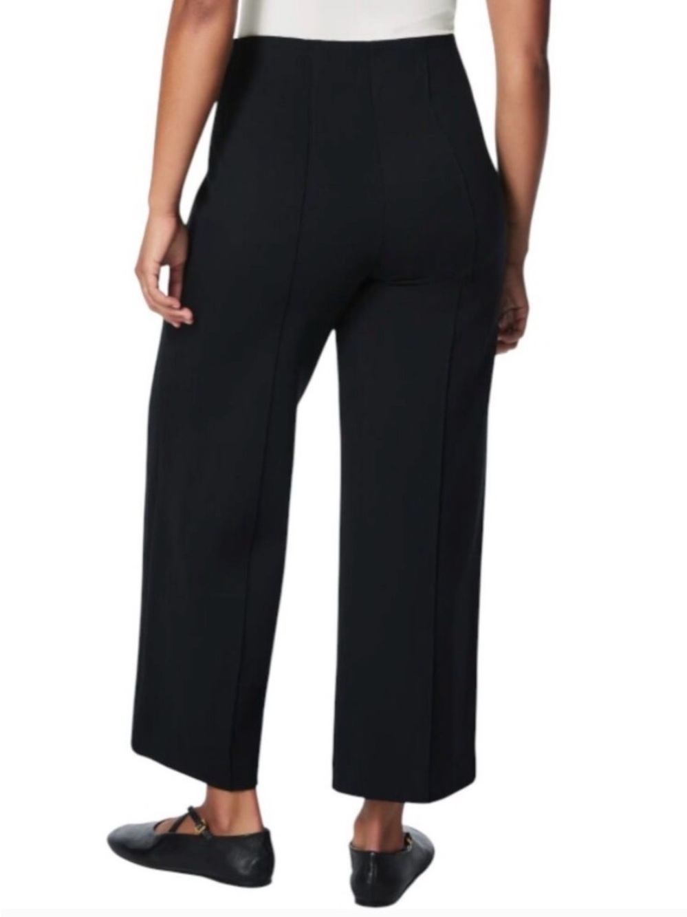 SPANX Perfect Pull On Crop Wide Leg Ponte Pants Black Petite NWT Size SP - Picture 2 of 14